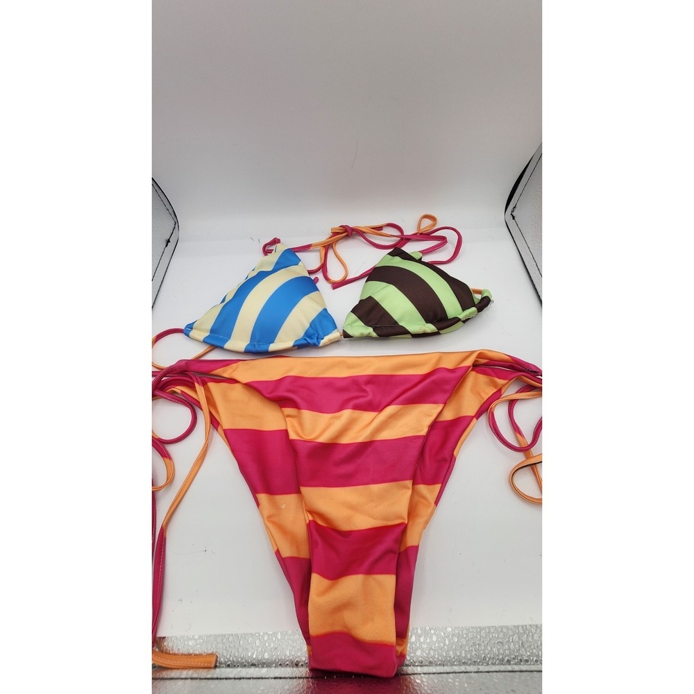 Women's Multi Colored Stripes String Bikini Xl Fits All New